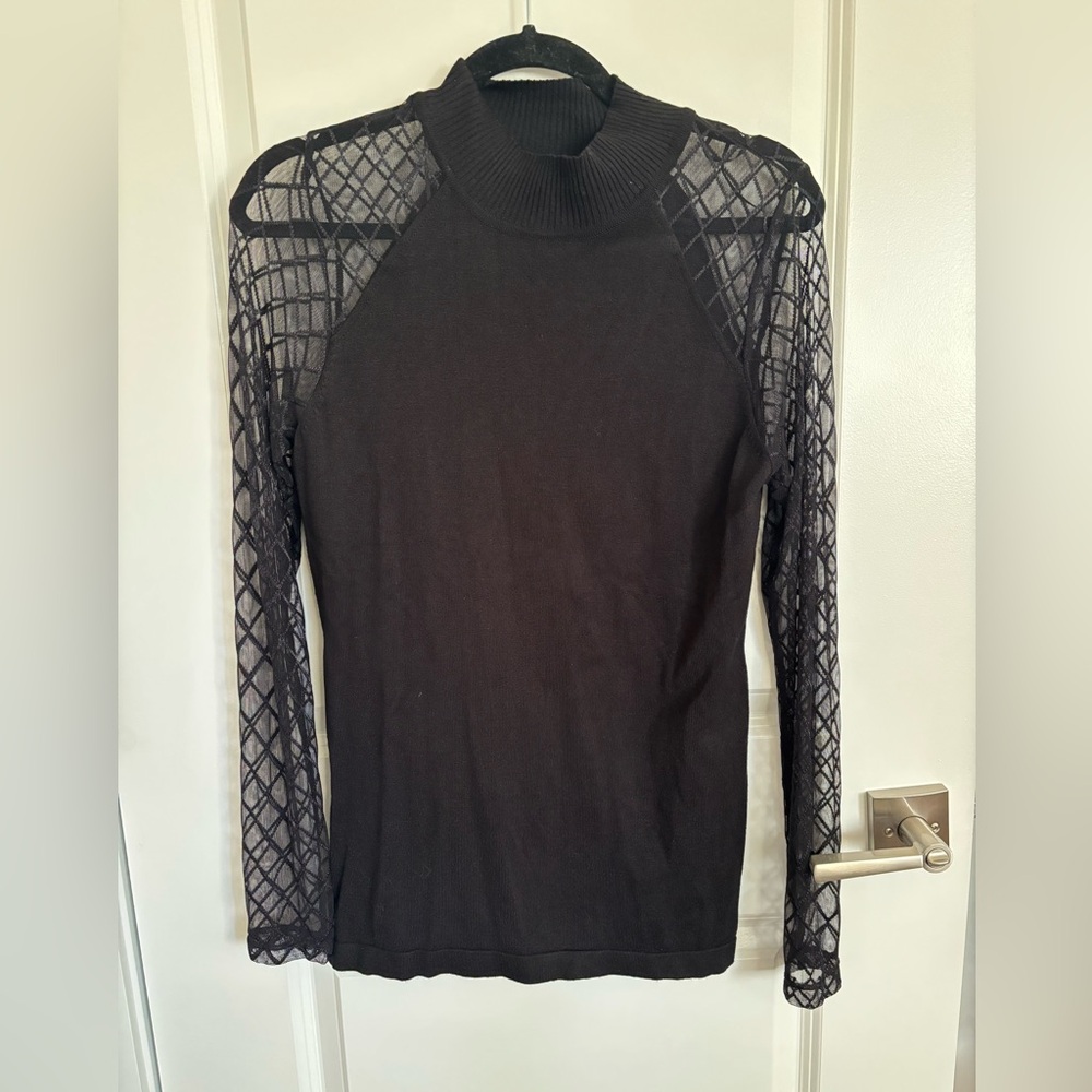 Black Mock Turtleneck with Mesh sleeves